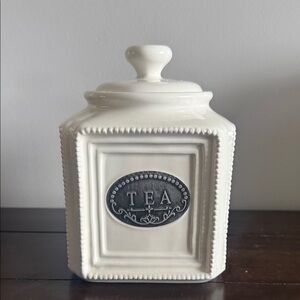 Ceramic TEA Canister – Farmhouse Style – White – 7” Tall
